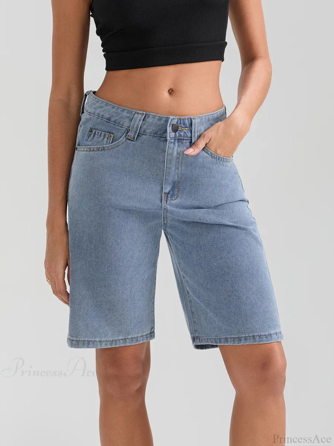 Knee-Length Button Denim Short Light Blue / S short-250223