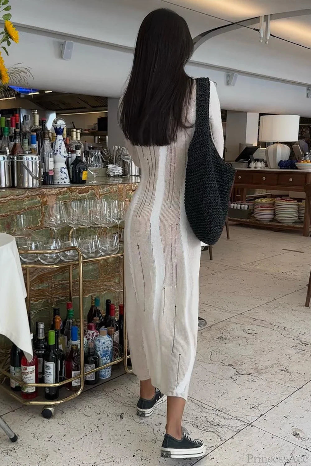 Knit Distressed Slim Maxi Dress