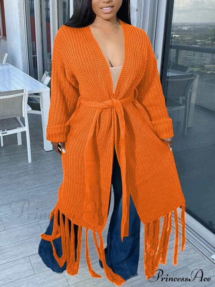 Knit Slit Graceful Turtleneck Sweaters Orange / S Coats & Jackets