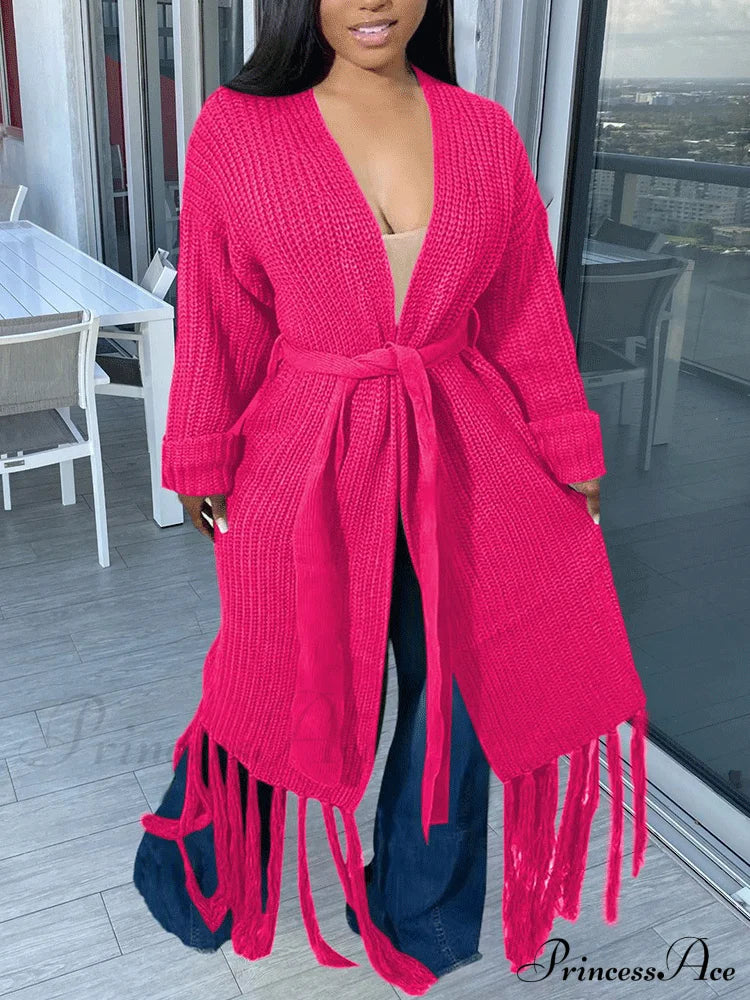 Knit Slit Graceful Turtleneck Sweaters Rose / S Coats & Jackets