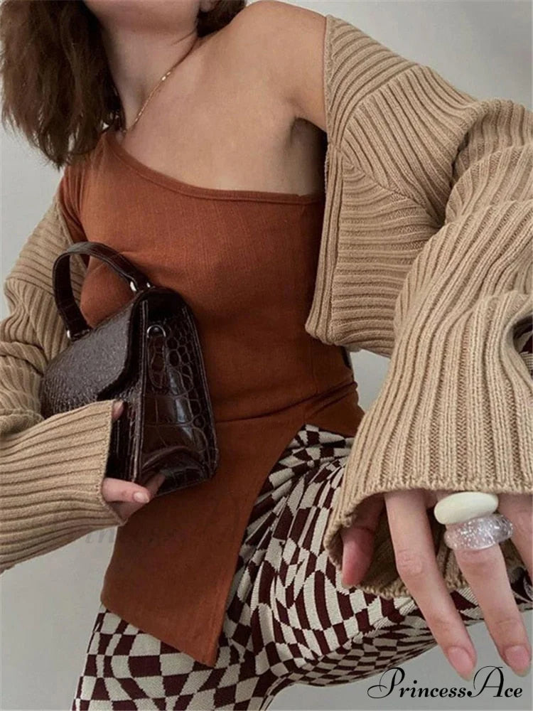 Knit Sweater Cropped Sleeve Free From Label