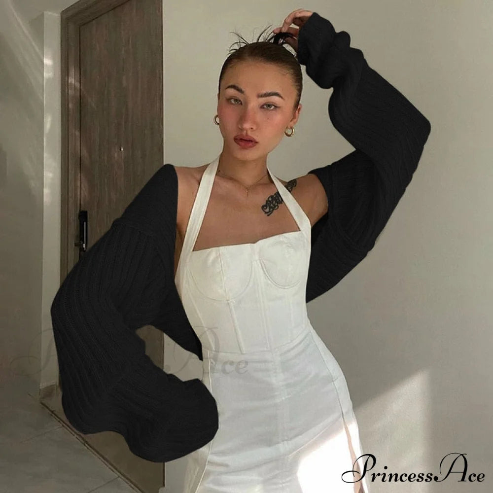 Knit Sweater Stylish Cropped Sleeve Sweaters-L