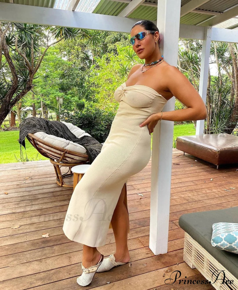 Knit Twisted Stylish Tube Midi Dress Dresses
