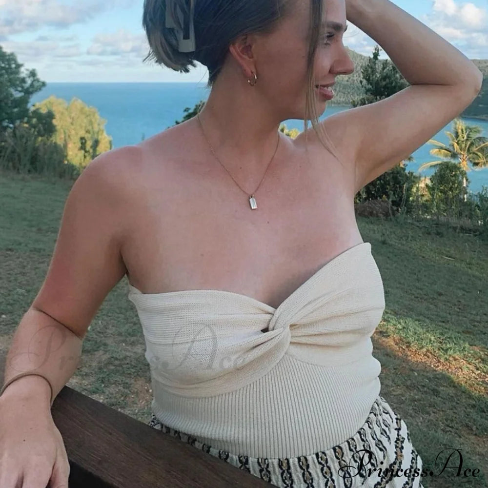 Knit Twisted Stylish Tube Top Shirts & Tops