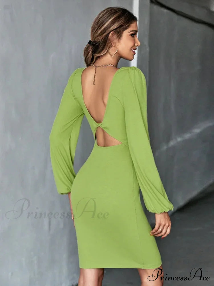 Knitted Backless Long-Sleeved Dress S / Black