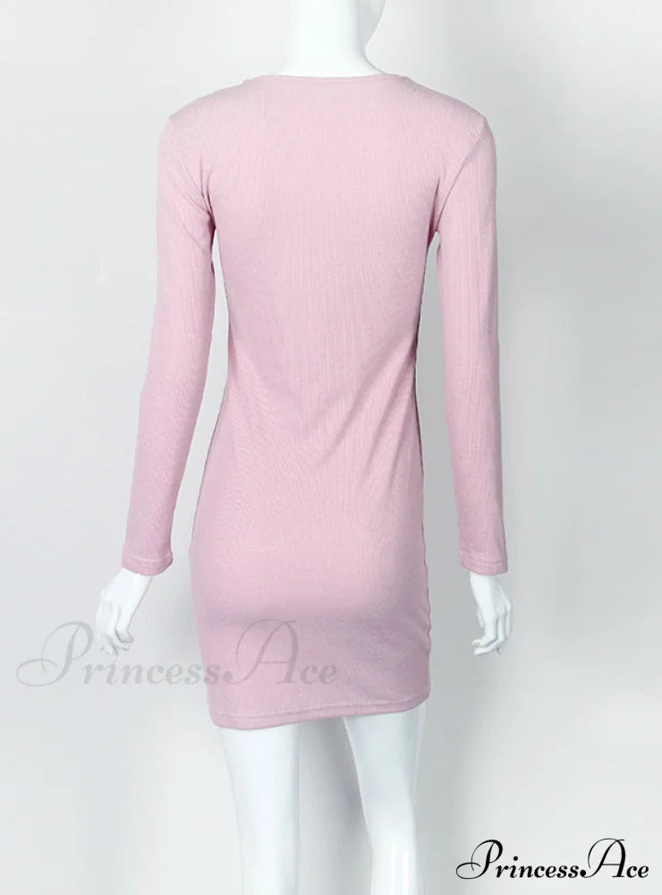 Knitted Bodycon Dress With Zipper Detail And Long Sleeves S / Gray Dresses