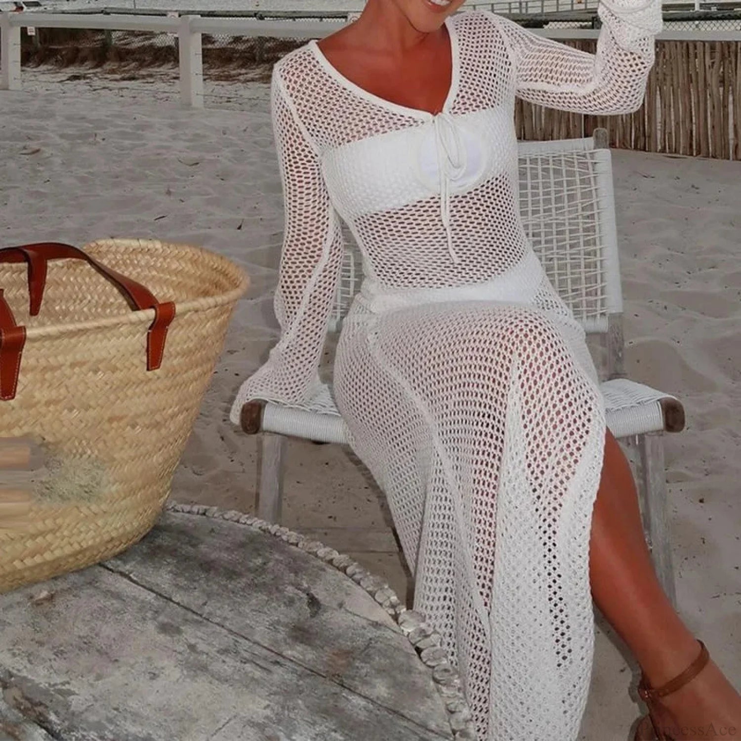 Knitted Cover Up Beach Bikini Set