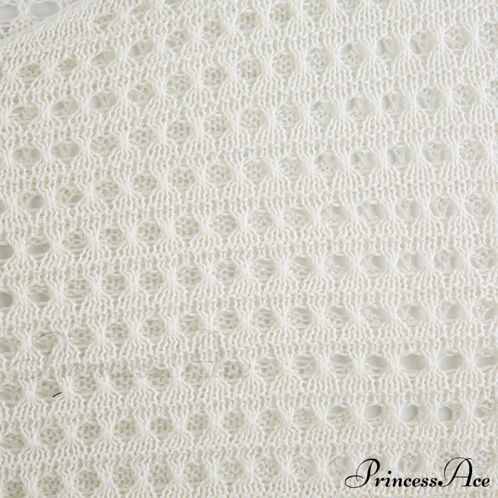 Knitted Flare Casual Vacation T-Shirts Clothes Hollow Out Warm-Season Through Women Y2K O See Neck