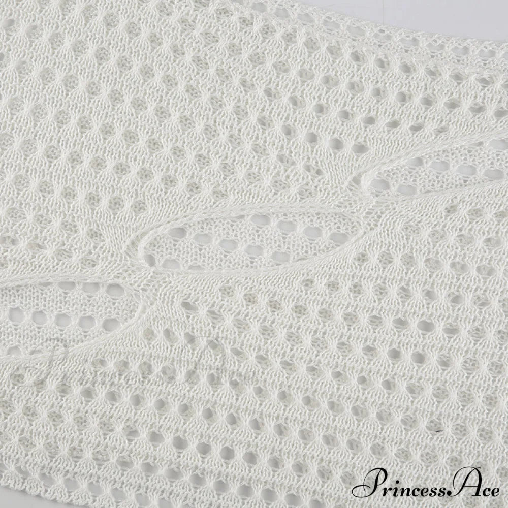 Knitted Flare Casual Vacation T-Shirts Clothes Hollow Out Warm-Season Through Women Y2K O See Neck