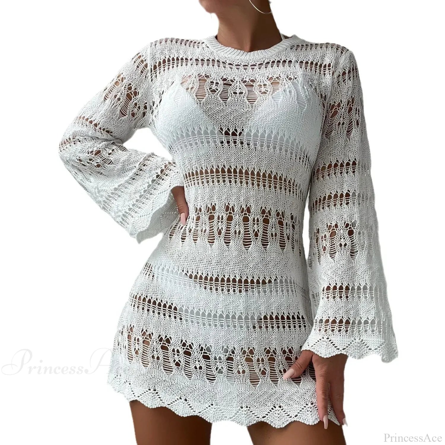 Knitted Hollow Out Sexy Backless Beach Mini Boho Dress Cover-up bohodress-250126