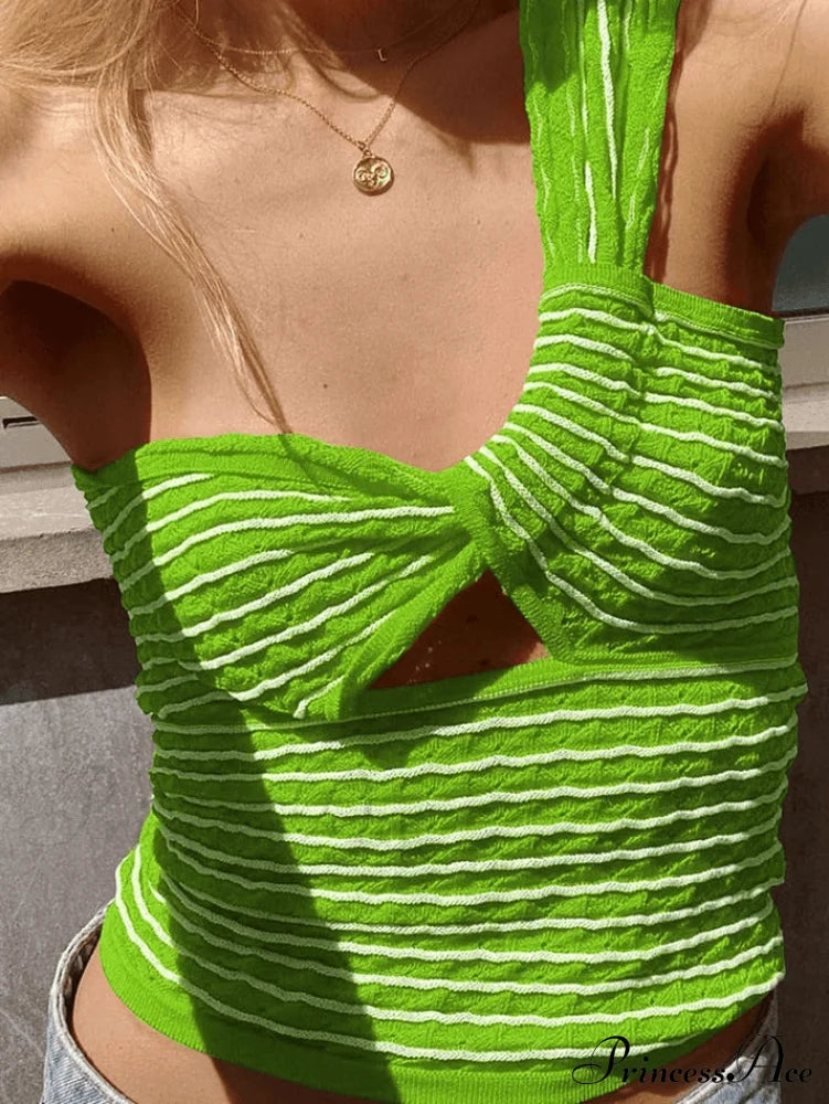 Knitted Stripe Long Trendy Sleeve Maxi Dress Green / L Tops&Tees