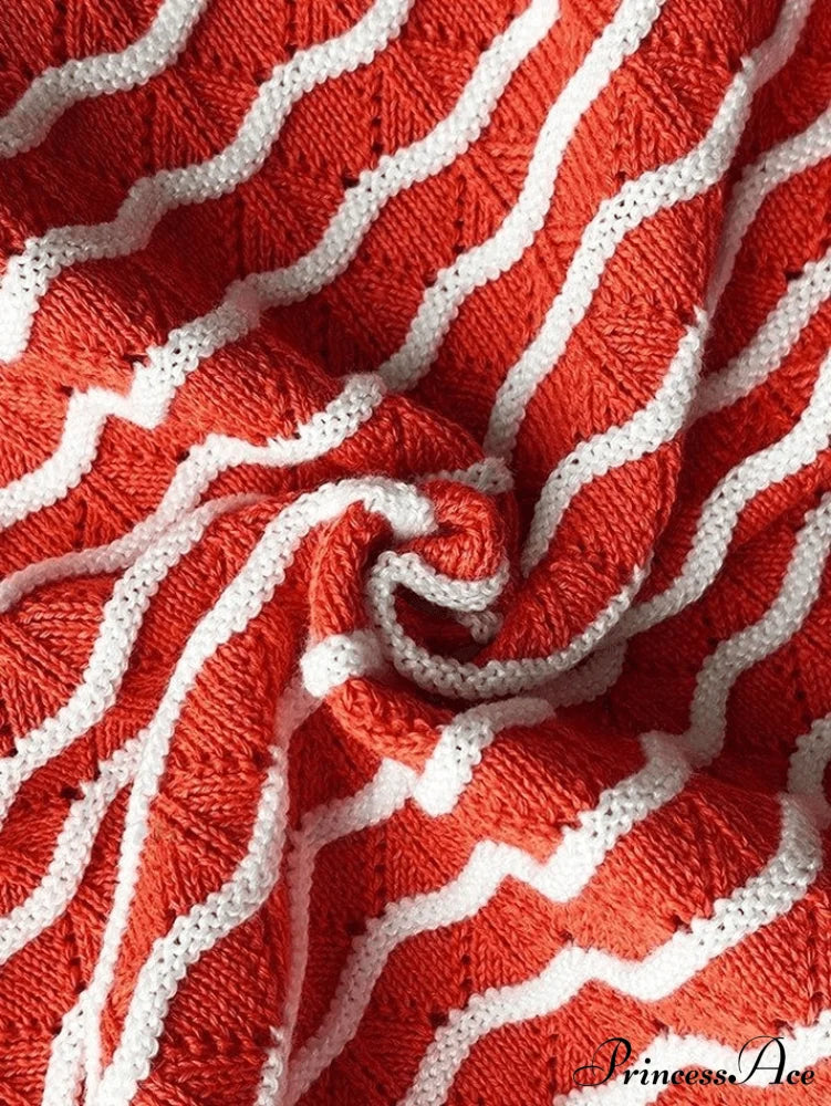 Knitted Stripe Long Trendy Sleeve Maxi Dress Tops&Tees