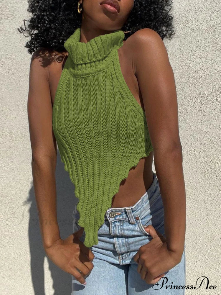 Knitted Turtleneck Backless Crop Top Free From Label