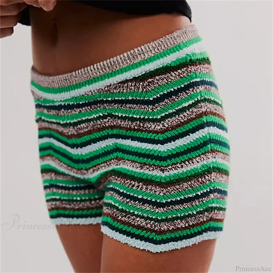 Knitted Wave Striped Micro Short Green / S short-250223