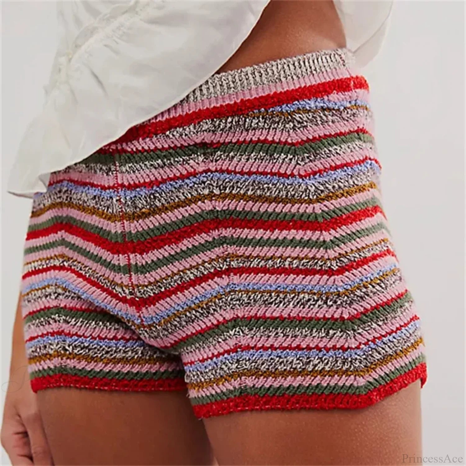 Knitted Wave Striped Micro Short Red / S short-250223