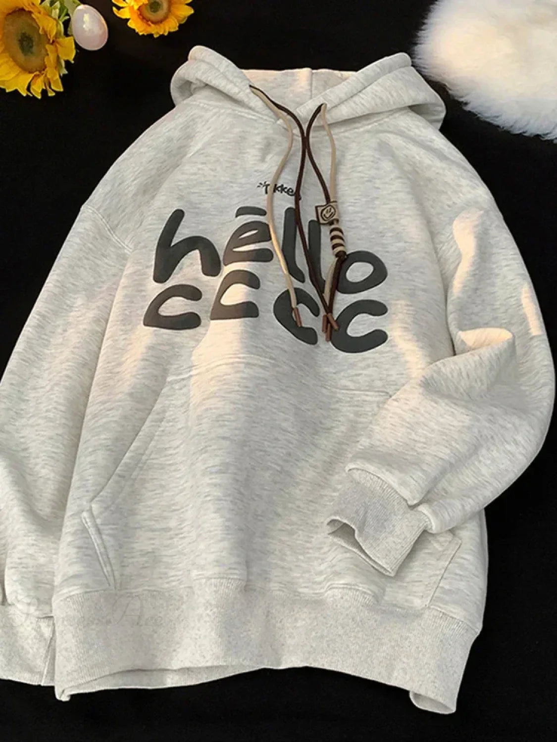 Korean Fashion Letter Printed Fleece Hoodie GRAY / M(40-50KG)