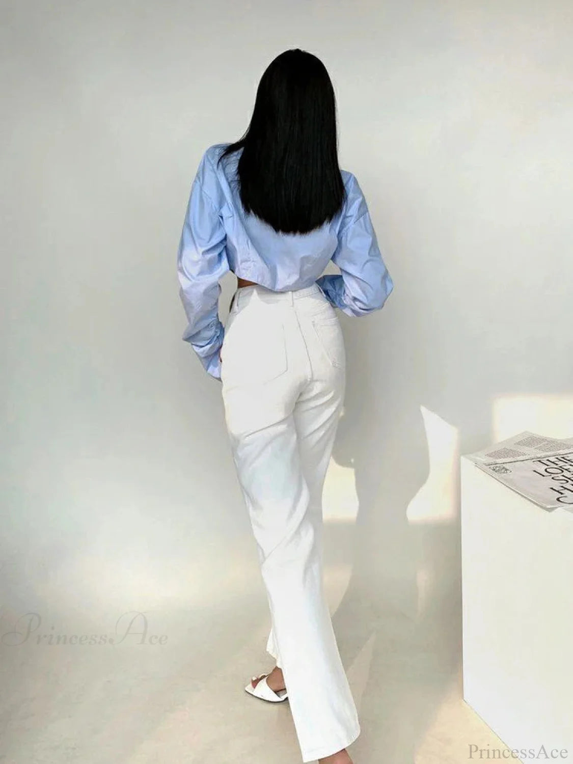 Korean Style Long Sleeve Button Crop Blouse blouse-250126