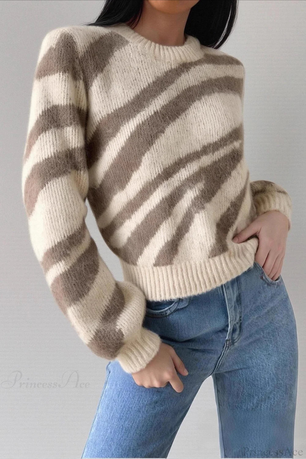 Korean Style Thickened Slouchy Crew Neck Loose Knit Sweater