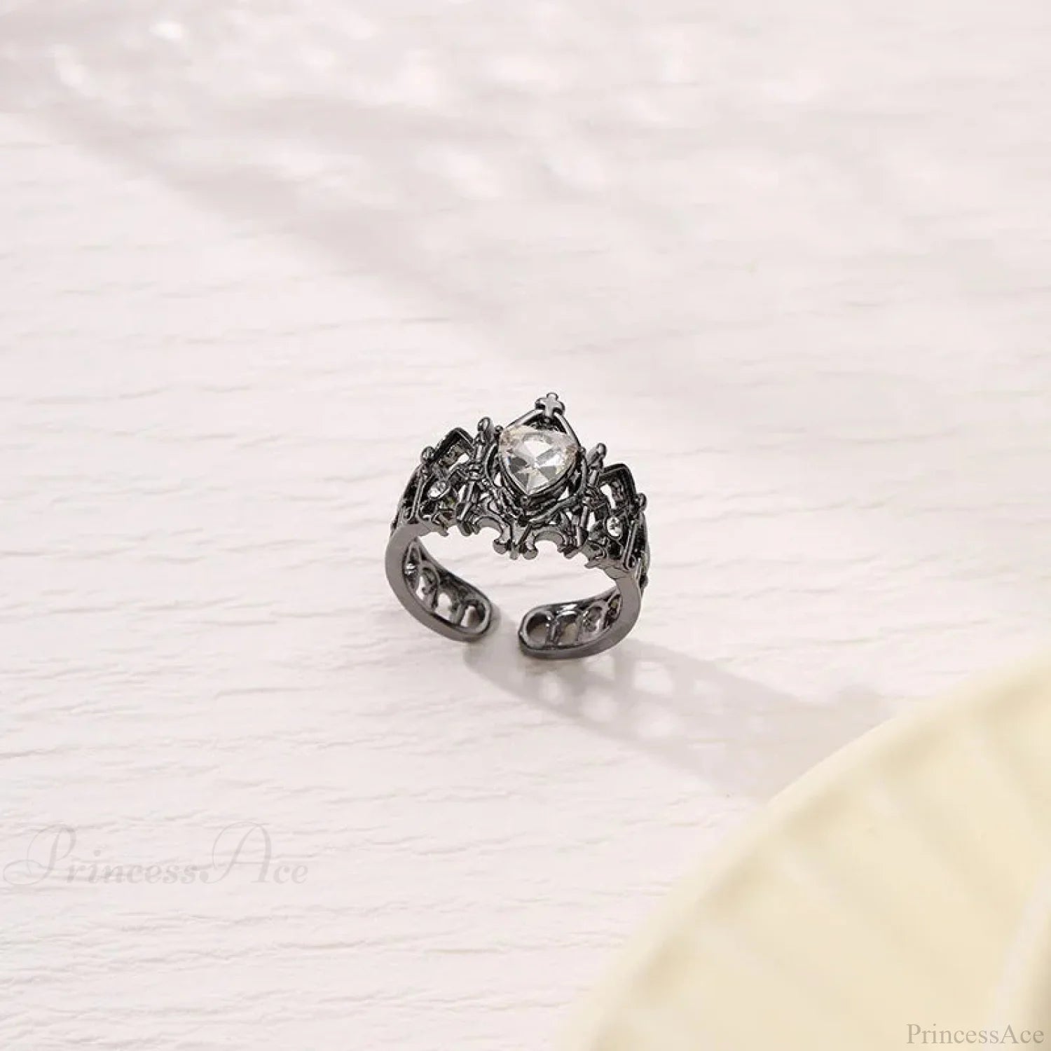 Kpop Y2K Crystal Heart Changeable Gothic Ring GRAY
