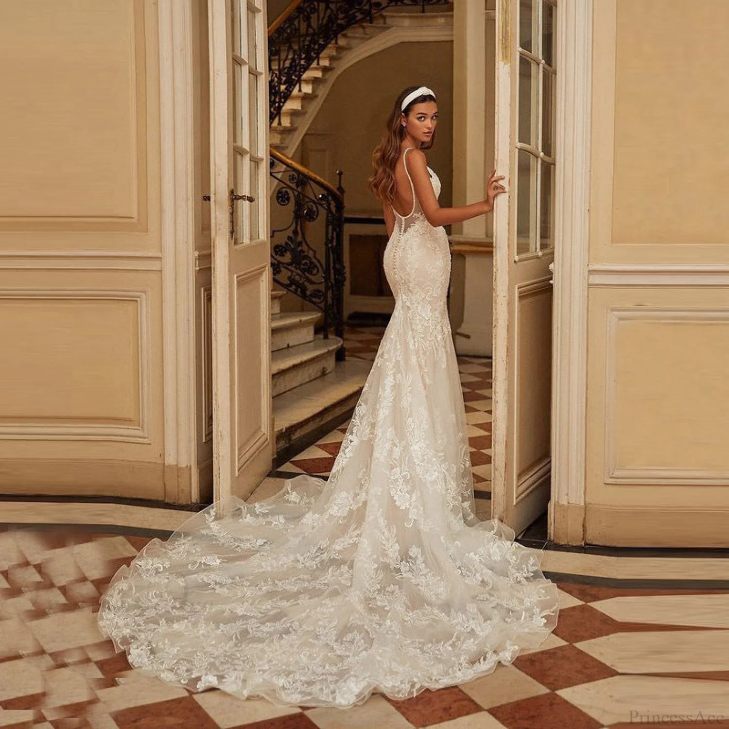 Lace Backless Mermaid Wedding Dress white / 2 weddingdress-250223