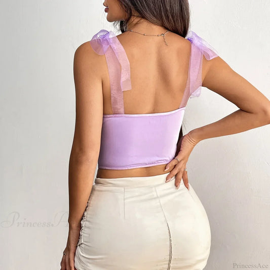 Lace Bow Mesh Sheer Fishbone Corset Top croptop-250126