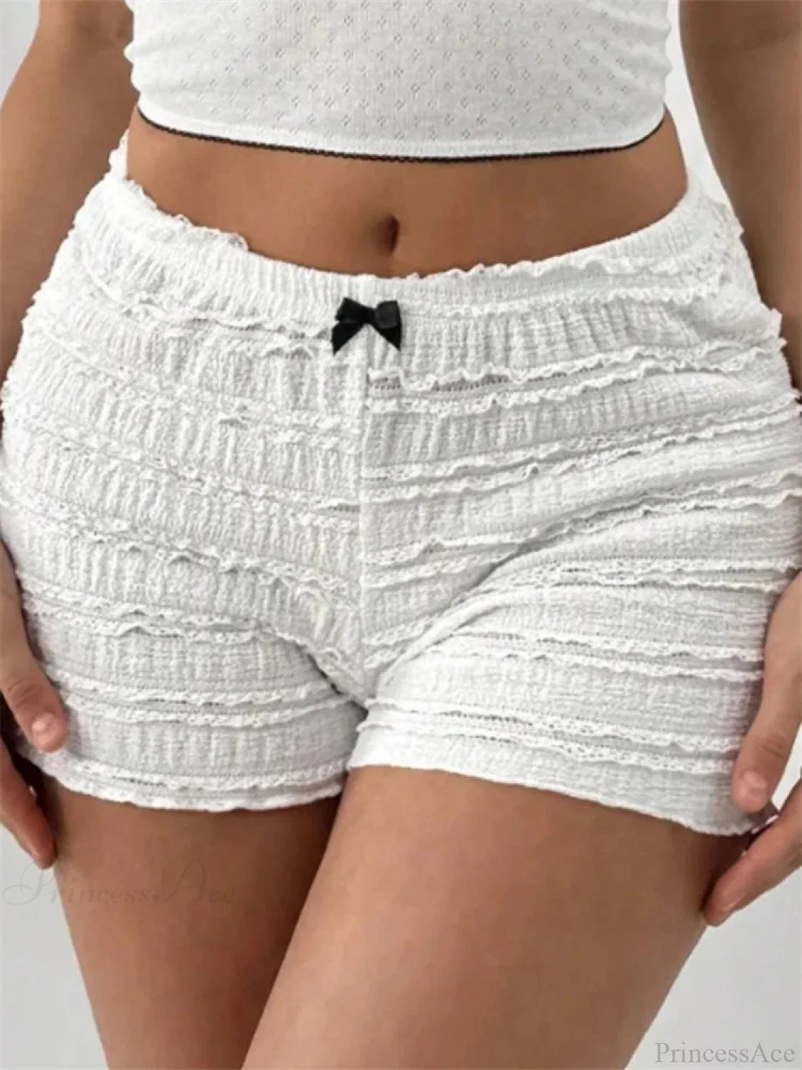 Lace Bow Patchwork Stretch Short short-250223