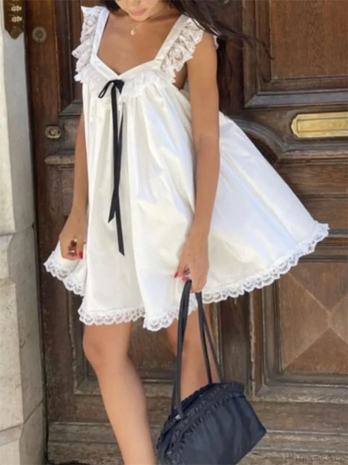 Lace Bowknot Embellished Mini Dress minidress-250223