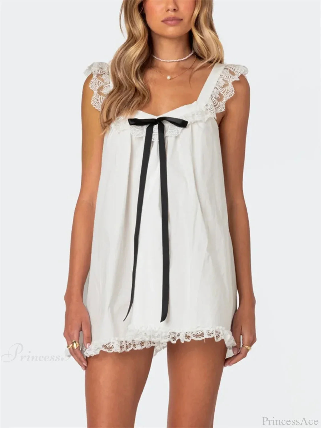 Lace Bowknot Embellished Mini Dress WHITE / S minidress-250223