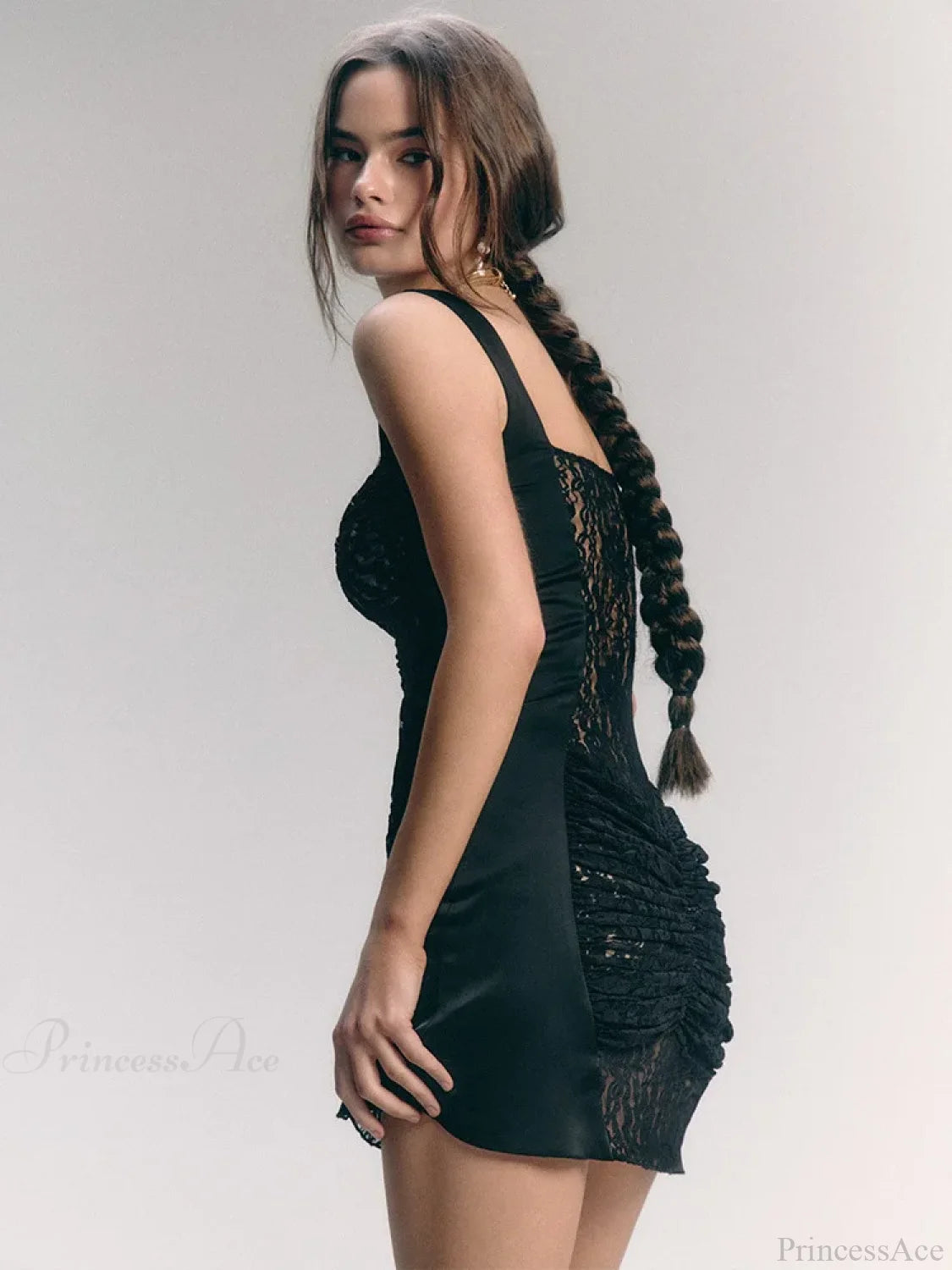 Lace Camisole Double-Layer Mini Dress Black / S minidress-250223