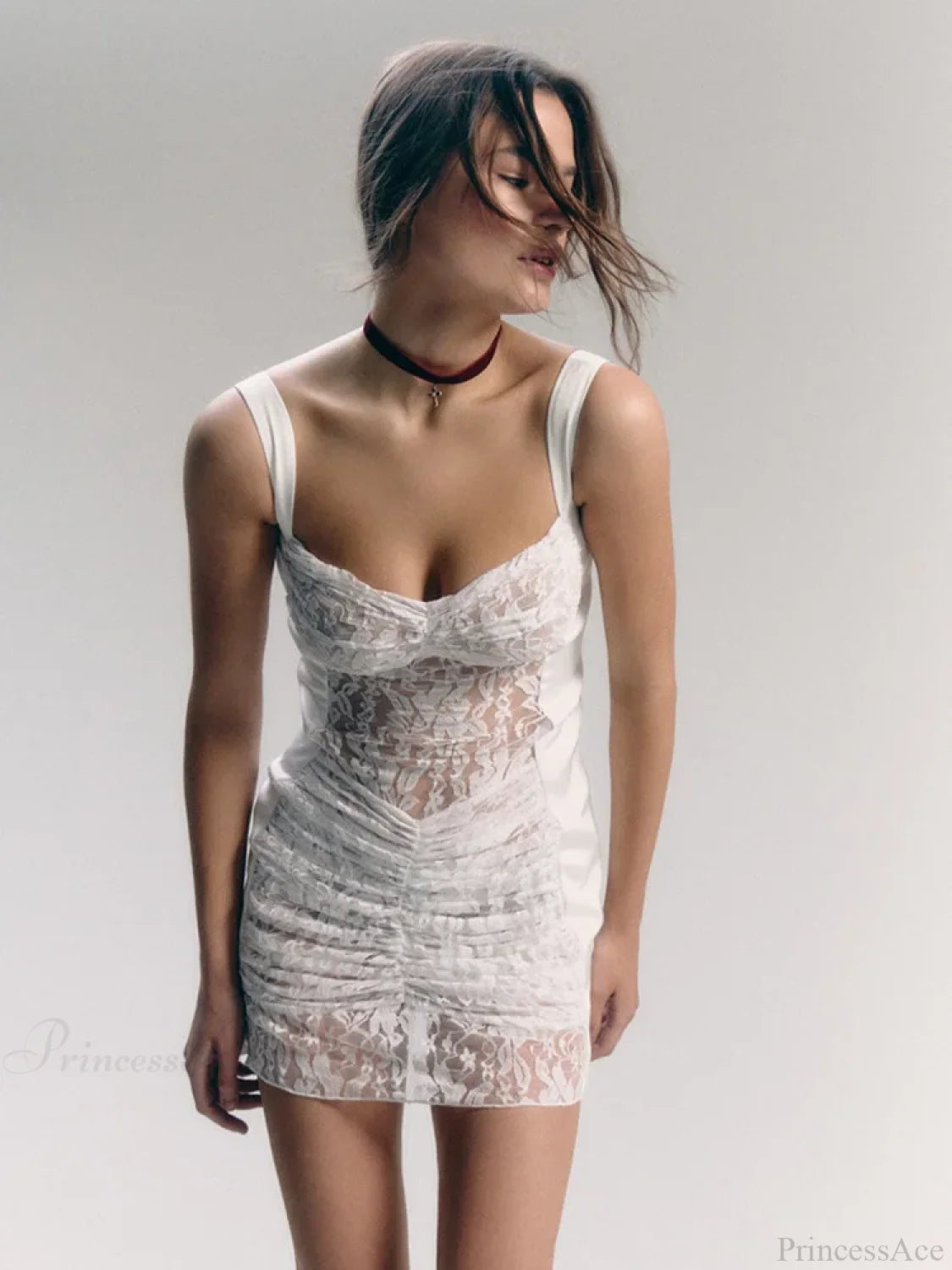 Lace Camisole Double-Layer Mini Dress White / S minidress-250223