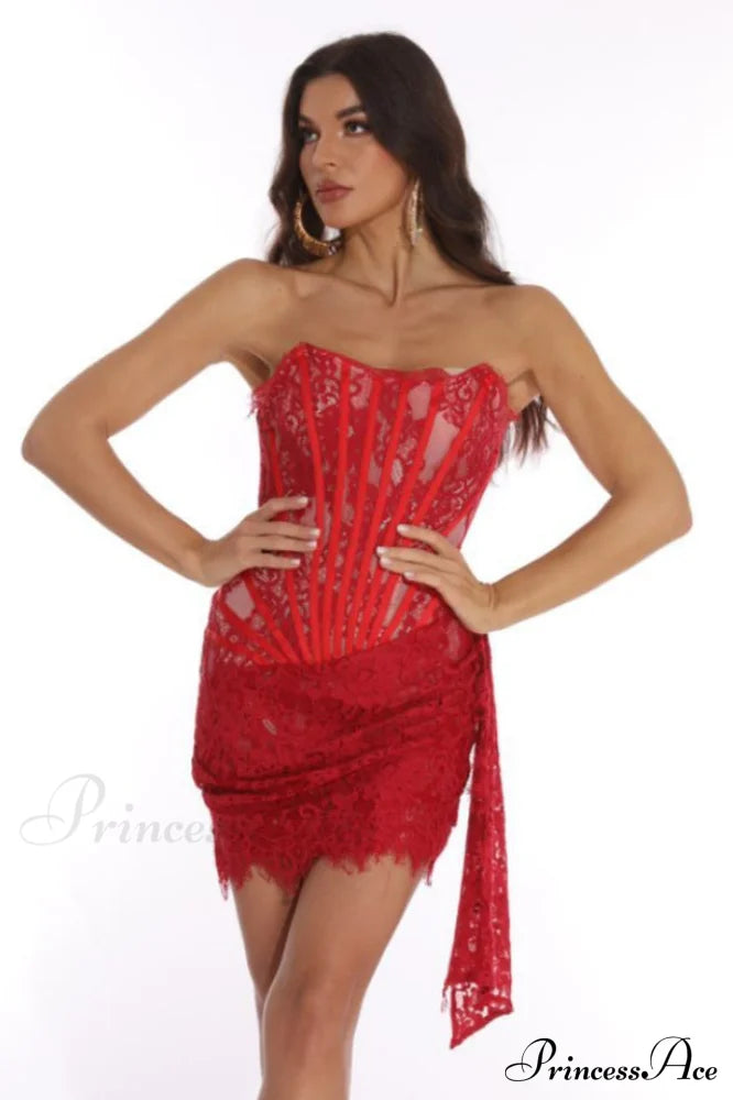 Lace Corset Stylish Draped Mini Dress