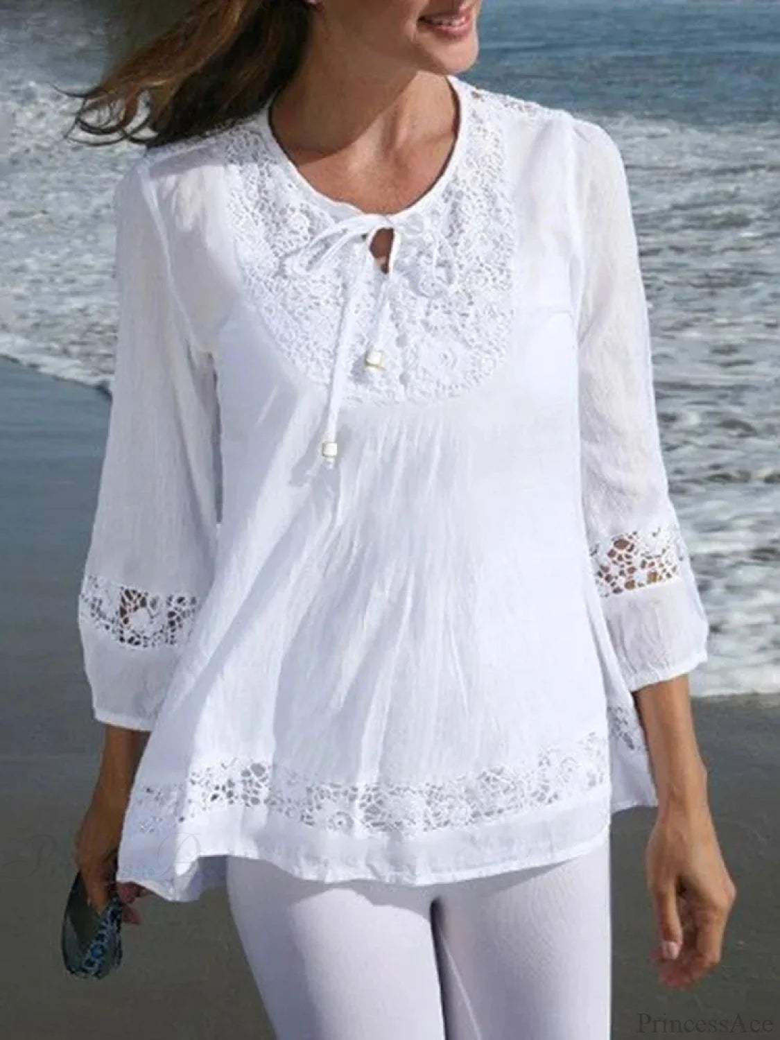 Lace Crochet Casual Patchwork Blouse blouse-250126