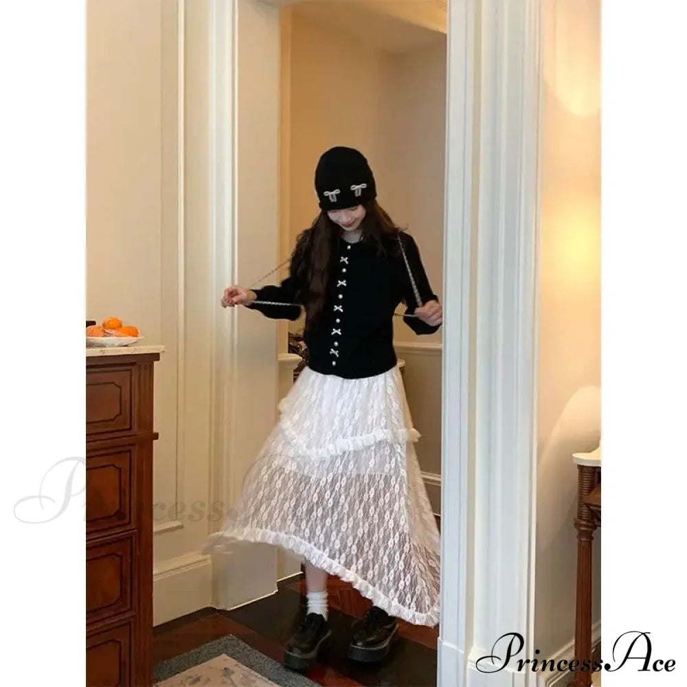 Lace Fairycore Tulle Ruffle Vintage Irregular Skirt