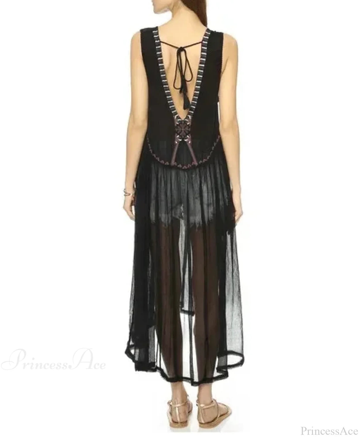 Lace Flare Sleeve Tassel Hollow Maxi Boho Dress bohodress-250126