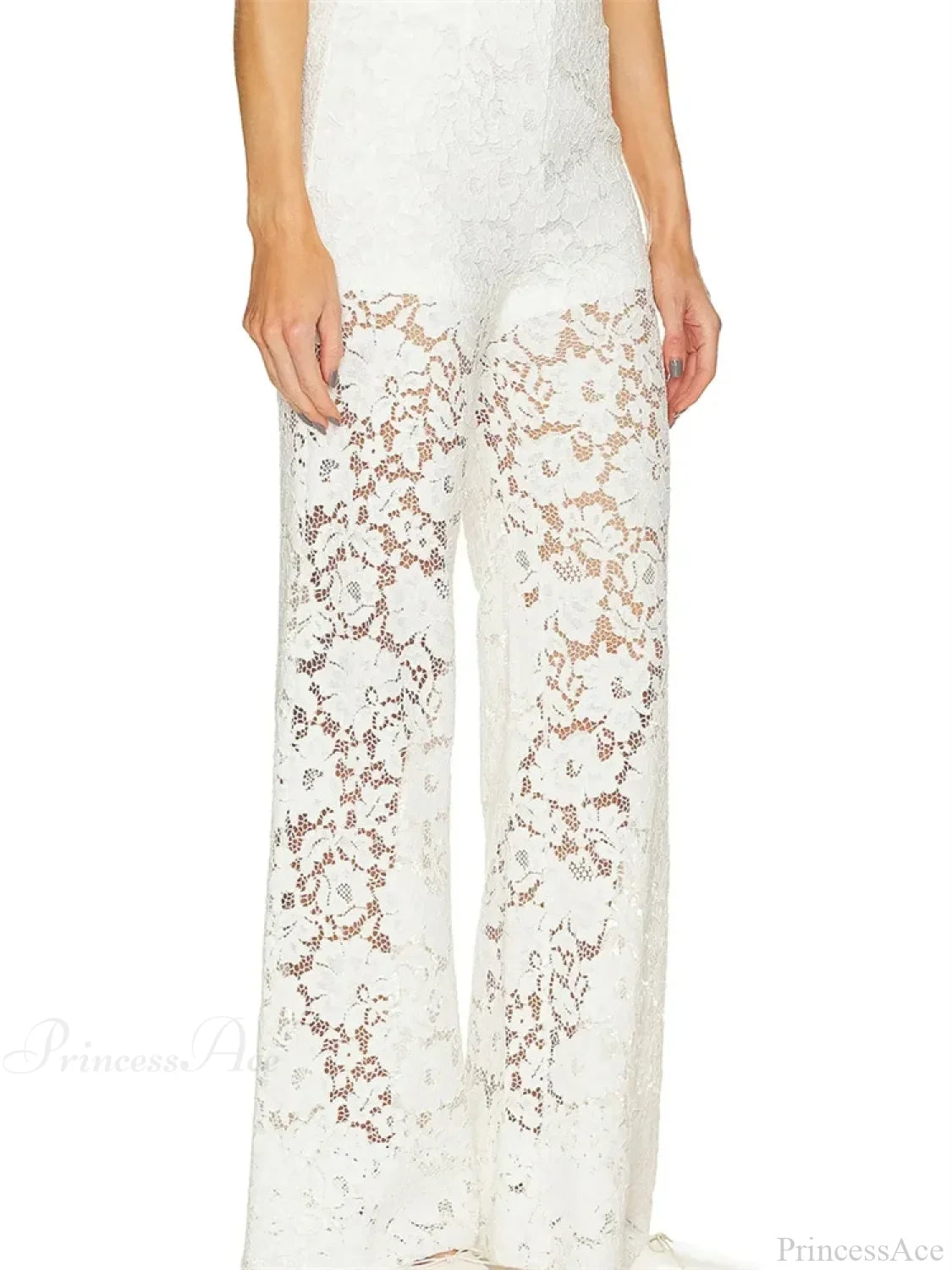 Lace Floral Loose Wide Leg See-Through Mesh Pant pant-250223