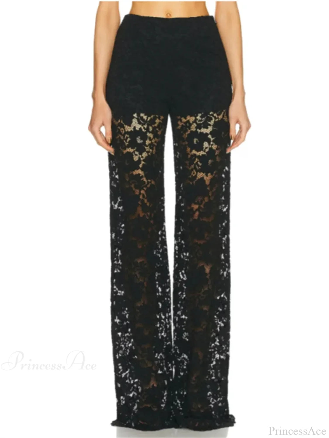 Lace Floral Loose Wide Leg See-Through Mesh Pant Black / S pant-250223