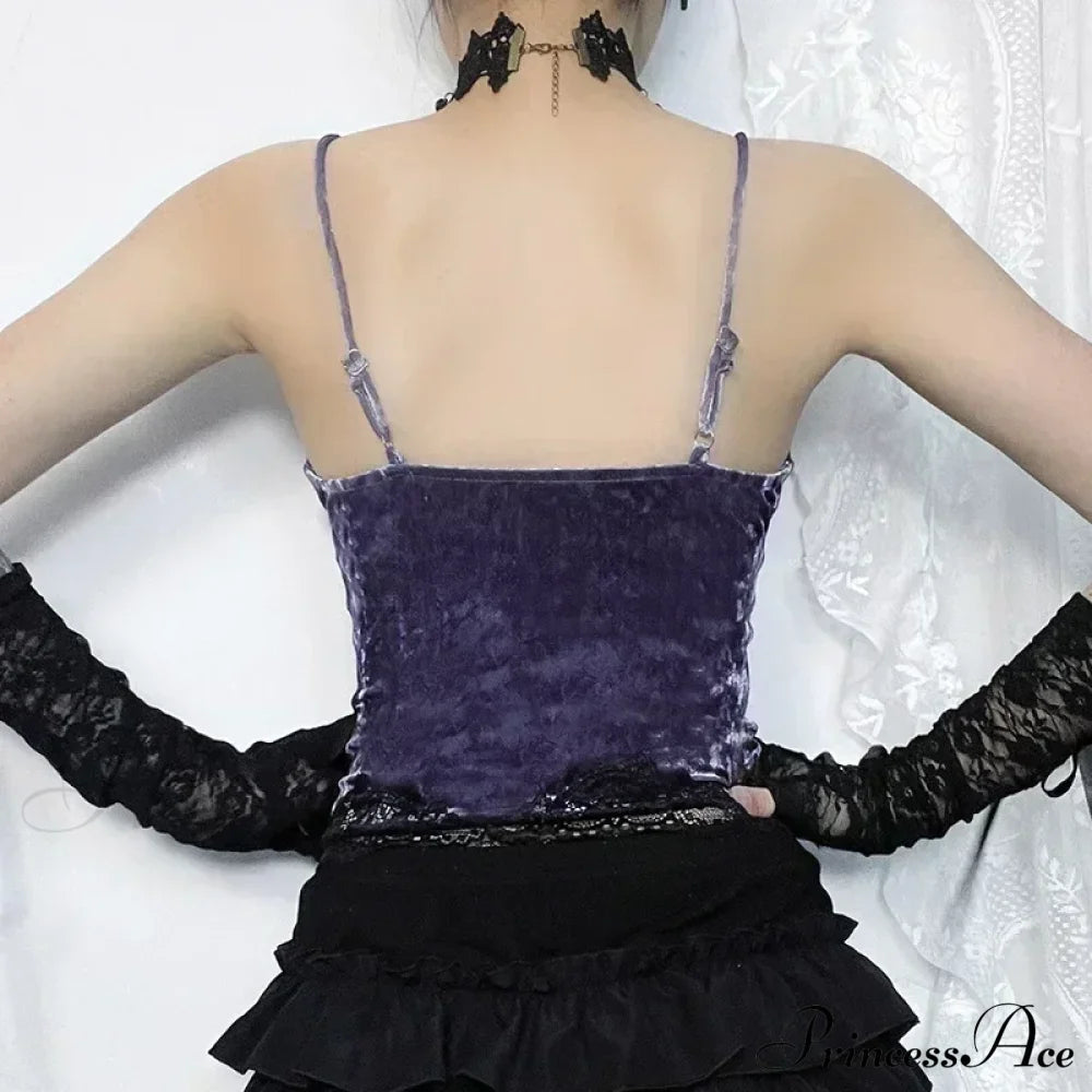 Lace Gothic Aesthetic Velvet Grunge Punk Bodycon V-Neck Elegant Classic Crop Top