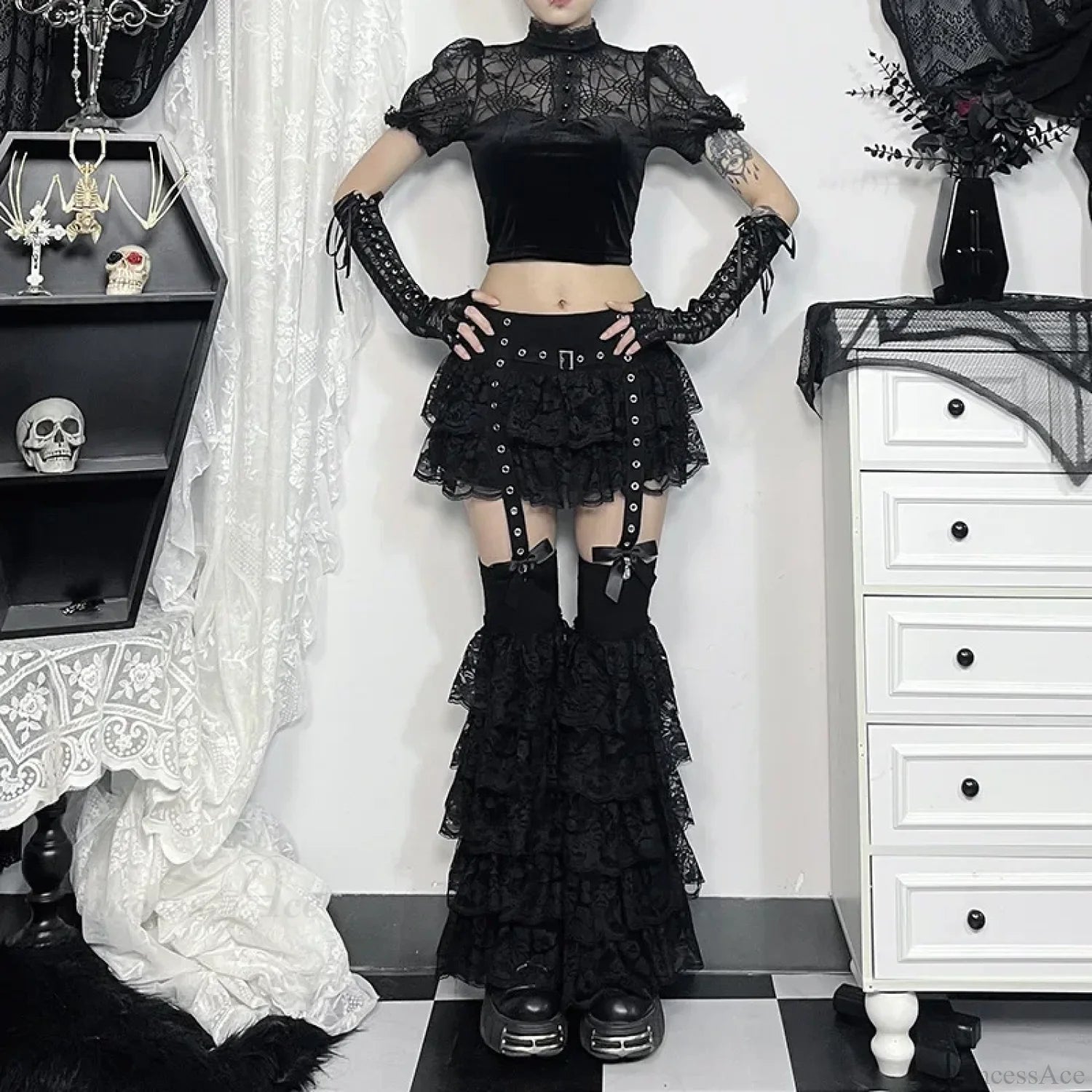 Lace Layered Eyelet Mini Skirt