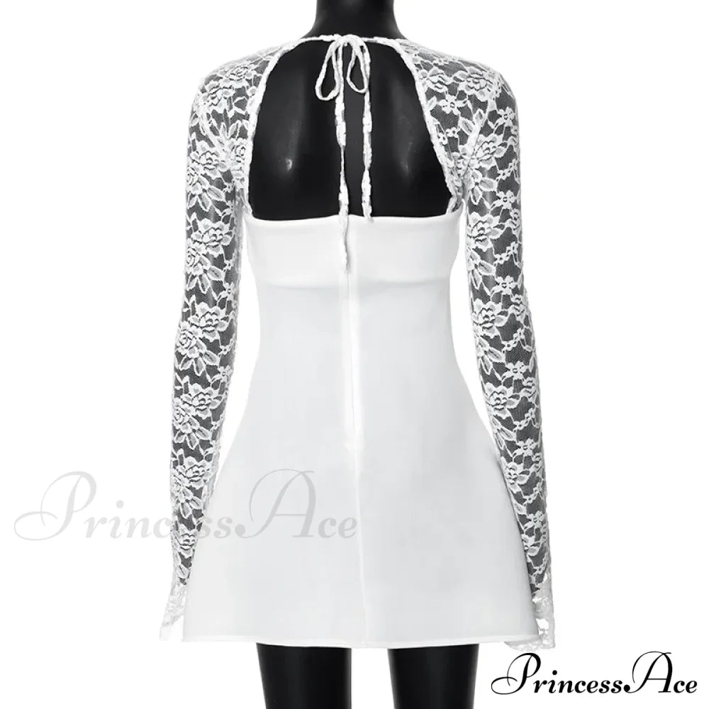 Lace Long Stylish Sleeve Mini Dress Splice Dresses