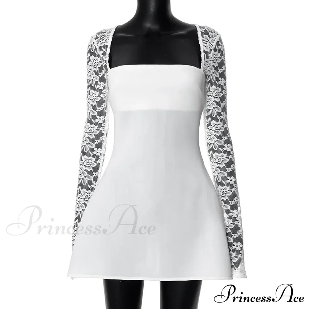 Lace Long Stylish Sleeve Mini Dress Splice Dresses