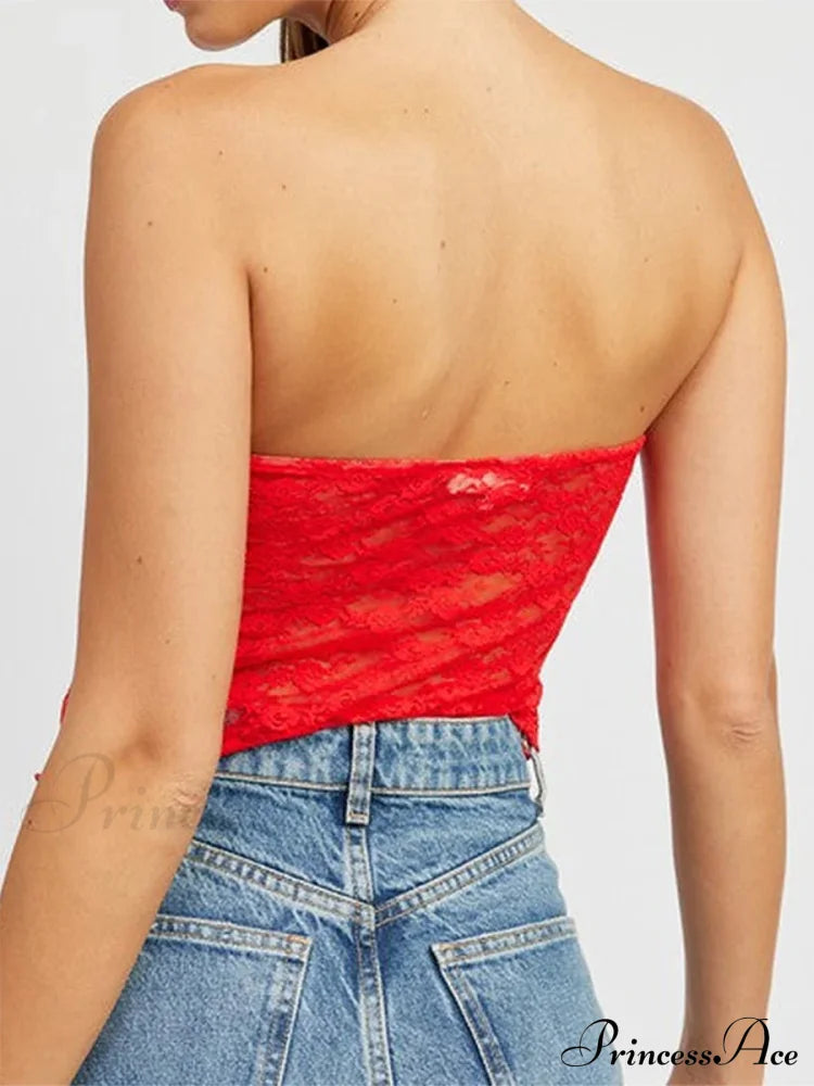 Lace Off-Shoulder Sleeveless Backless See-Through Stylish Elegant Chic Crop Top