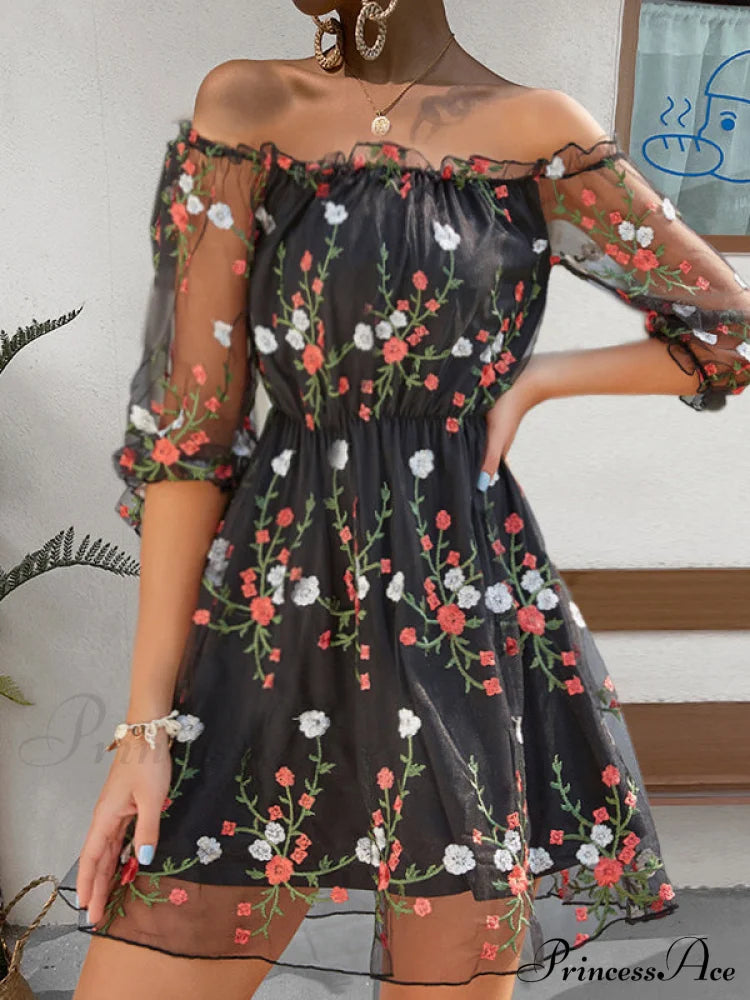 Lace Off-The-Shoulder Dress Xs / Black Lace Dress