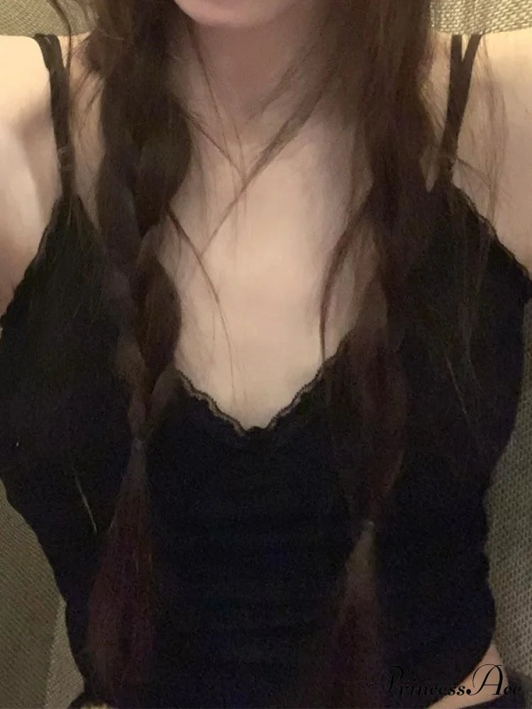 Lace Paneled Button Trendy Long Sleeve Knit Top Black / One Size Tank Tops&Camis