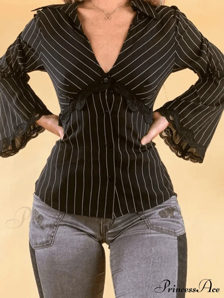 Lace Paneled Long Trendy Sleeve Crop Top Tops&Tees