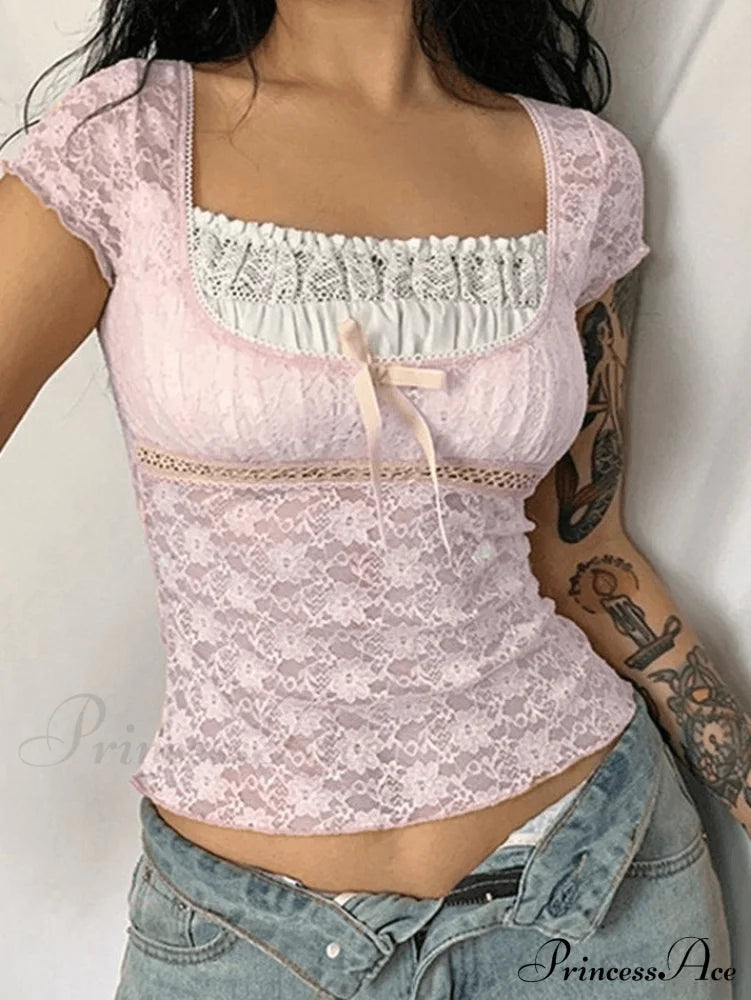 Lace Patchwork Graceful Butterfly Print Dress Shirts