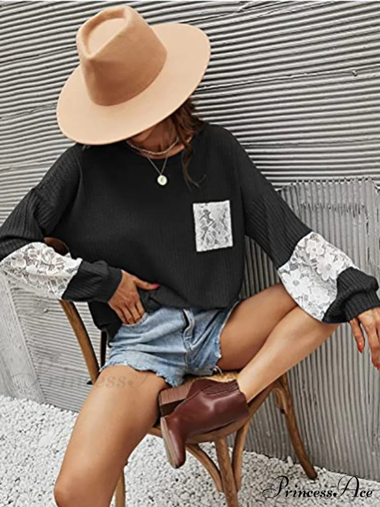 Lace Patchwork Pink Trendy Knit Crop Top Tops