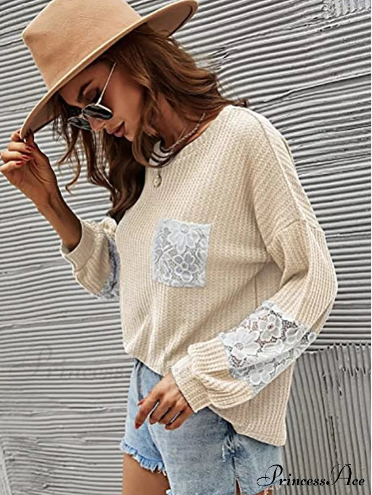 Lace Patchwork Pink Trendy Knit Crop Top Tops