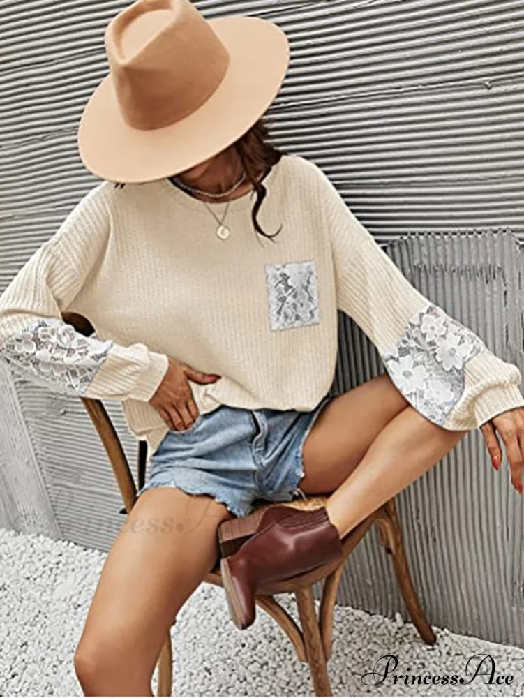 Lace Patchwork Pink Trendy Knit Crop Top Tops