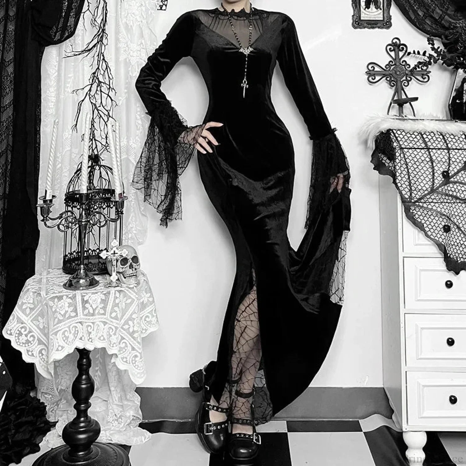 Lace Patchwork Transparent Maxi Dress