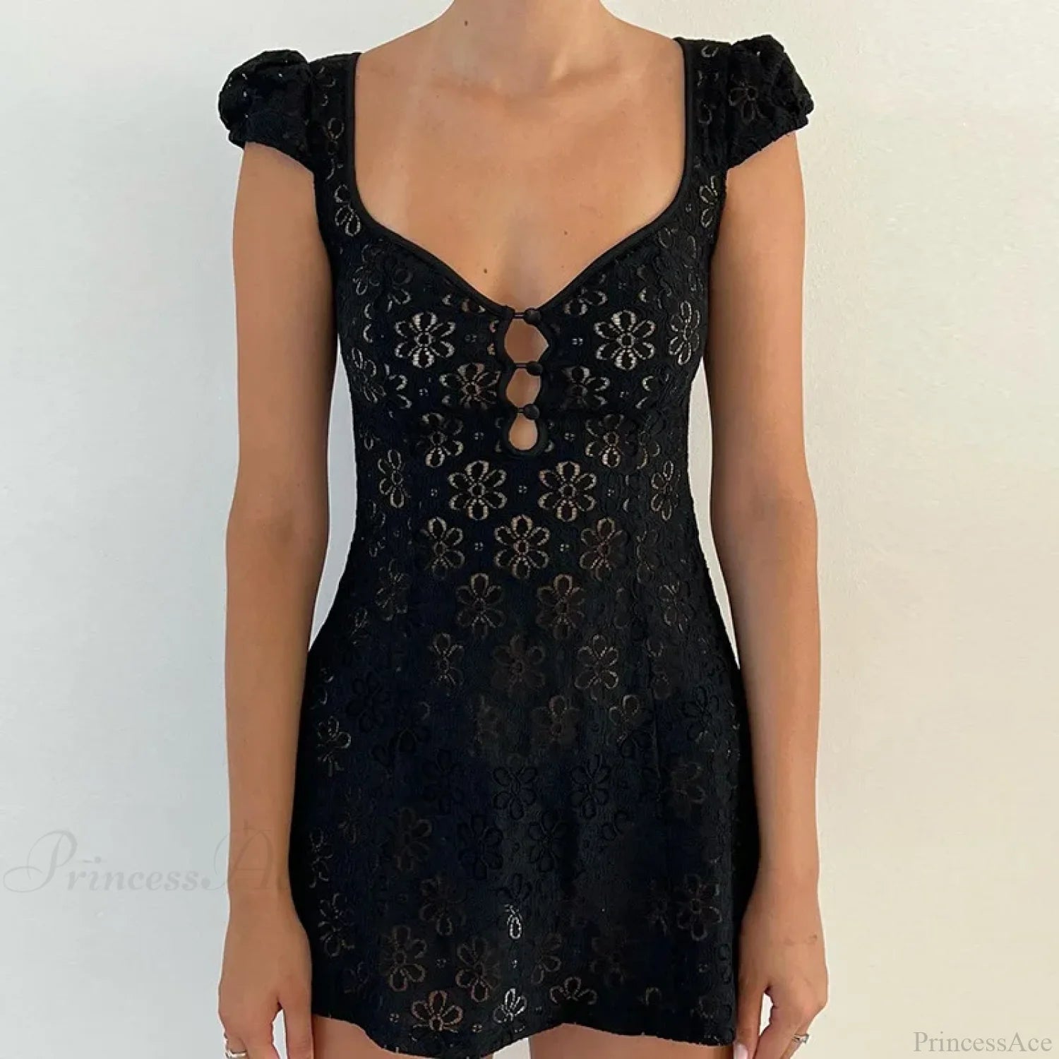 Lace Ruffle Backless Mini Dress Black / S minidress-250223